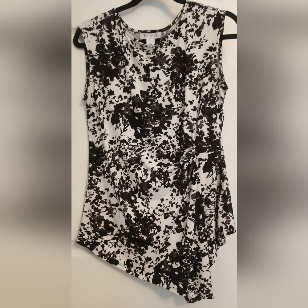 White House Black Market Asymmetrical Black and White Sheath Dress